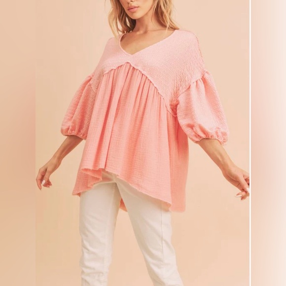 AEMI+CO Tops - AEMI & Co. V-Neckline Boho Babydoll Top